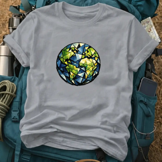 Stained Glass Earth T-Shirt – Geometric World Map Graphic Tee