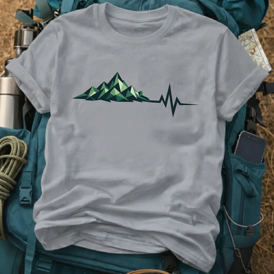 Mountain Pulse Cubist T-Shirt – Geometric Peak Heartbeat Graphic Tee