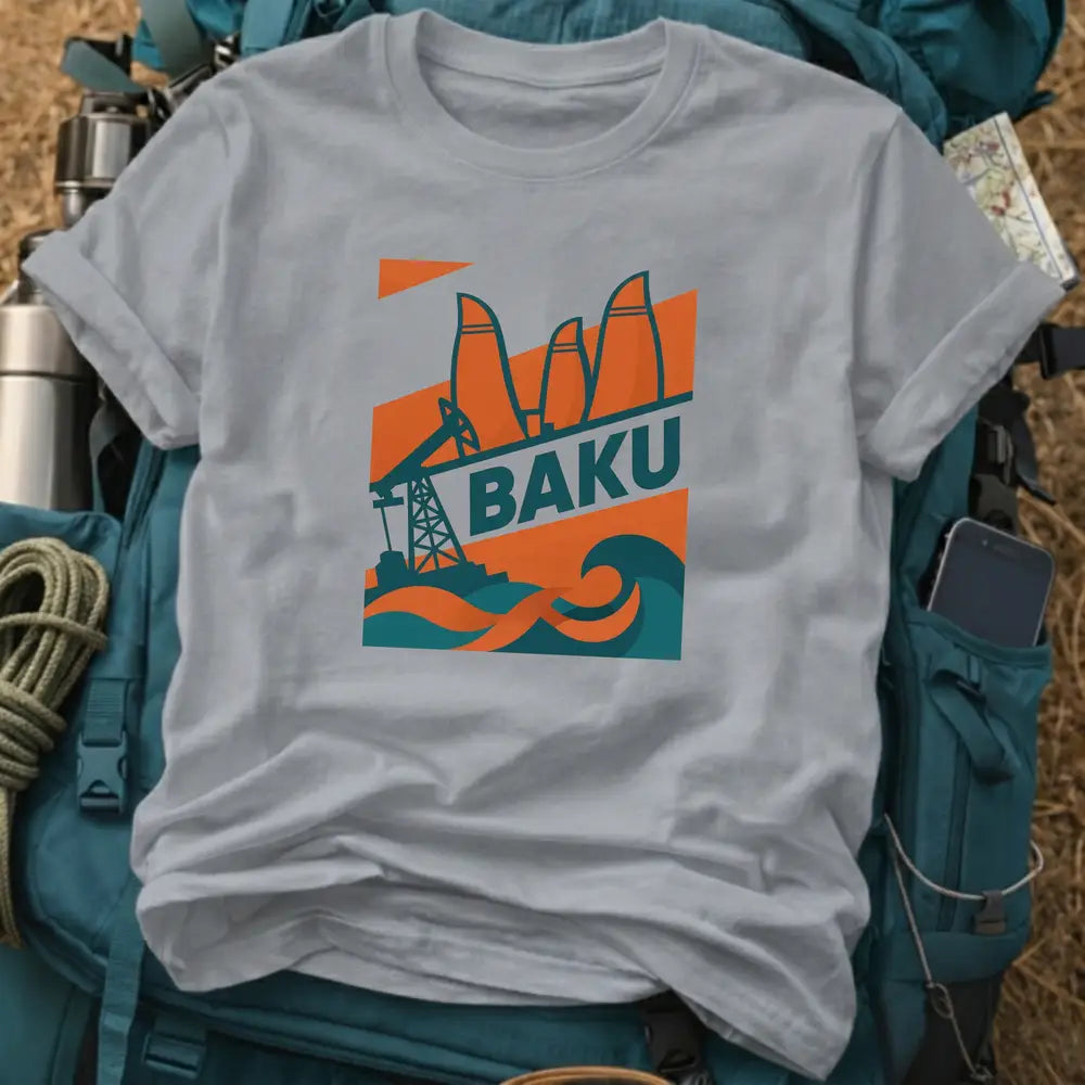 Baku Azerbaijan T-Shirt – Retro Constructivist Style Graphic Tee