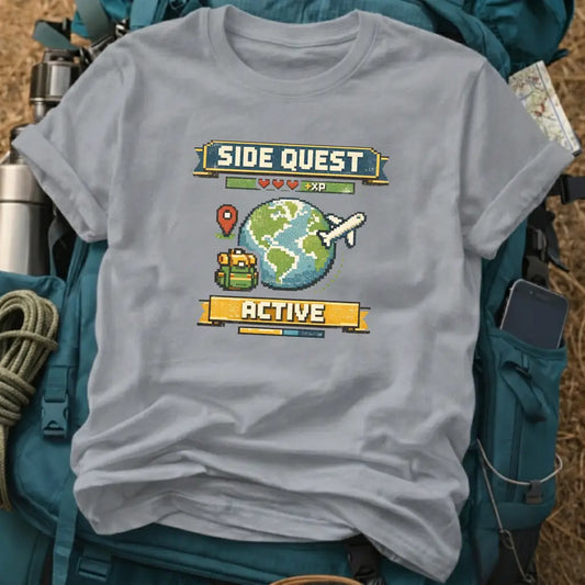 Side Quest Active T-Shirt – Retro 8-Bit Pixel Art Travel Tee
