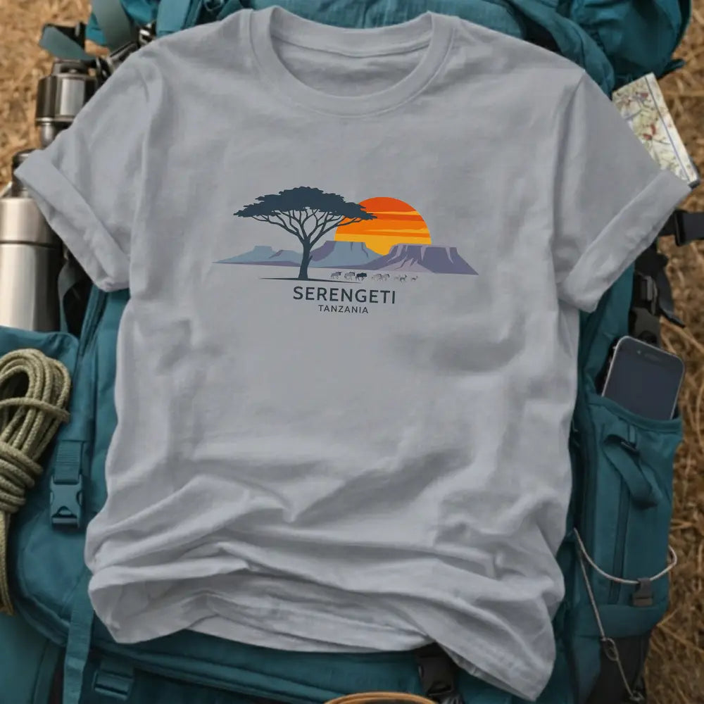 Serengeti Tanzania T-Shirt – Retro Acacia Sunset Graphic Tee