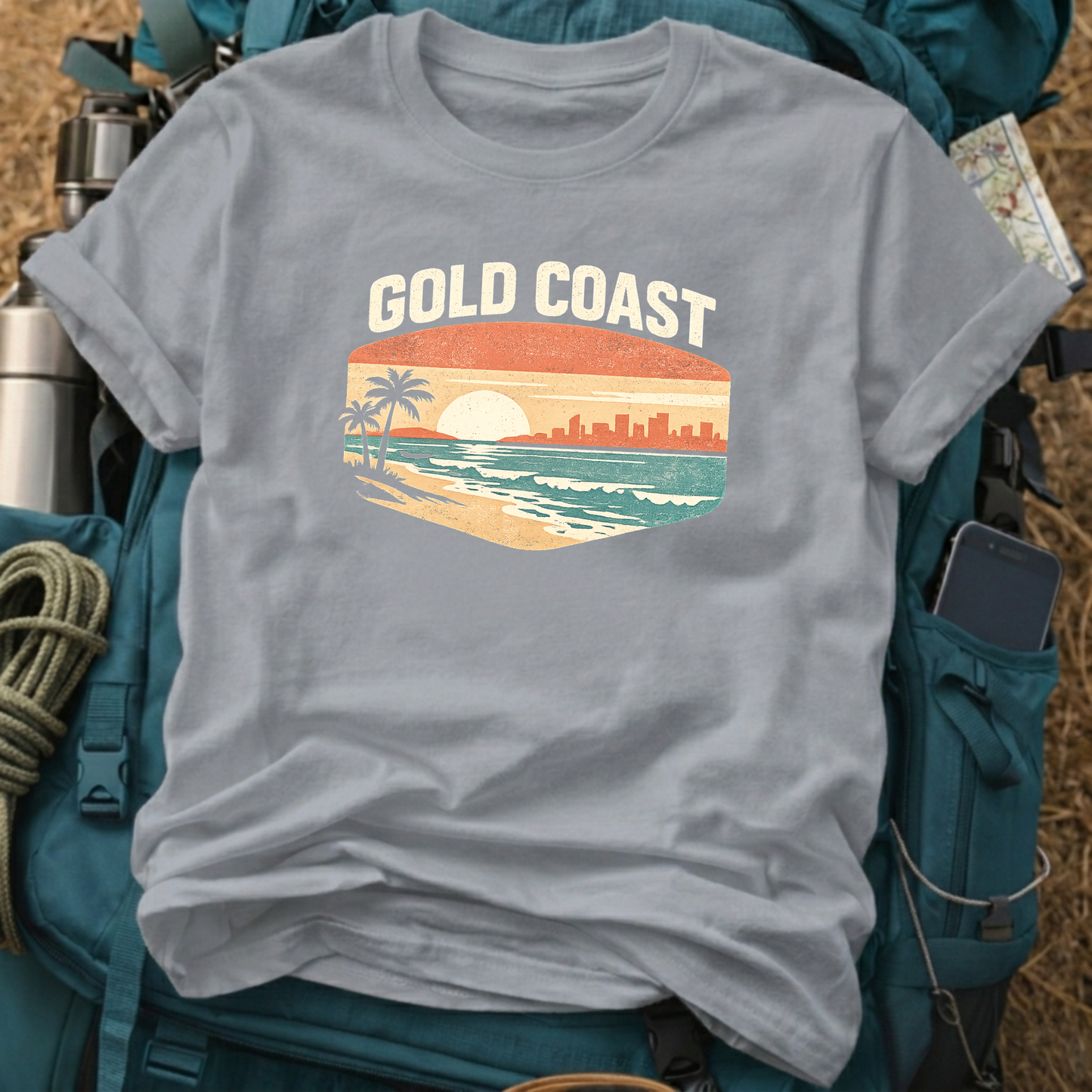 Gold Coast Australia Retro Surf Tee - Vintage Queensland Beach Sunset Graphic T-Shirt