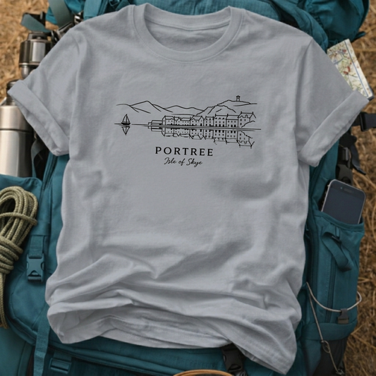 Portree Isle of Skye Vintage Harbor Tee - Scottish Highlands Coastal Graphic T-Shirt