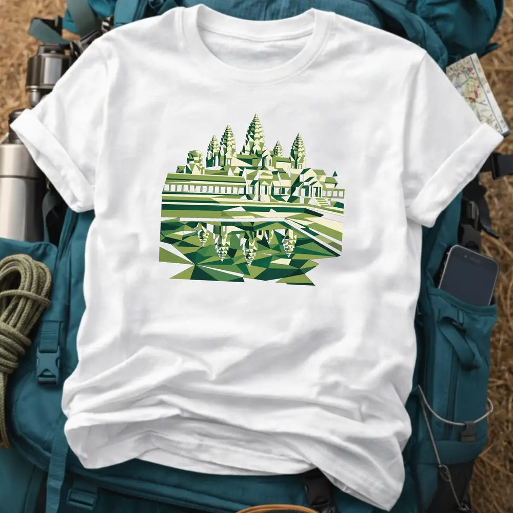 Angkor Wat Cambodia Cubist T-Shirt – Modern Khmer Art Temple Graphic Tee