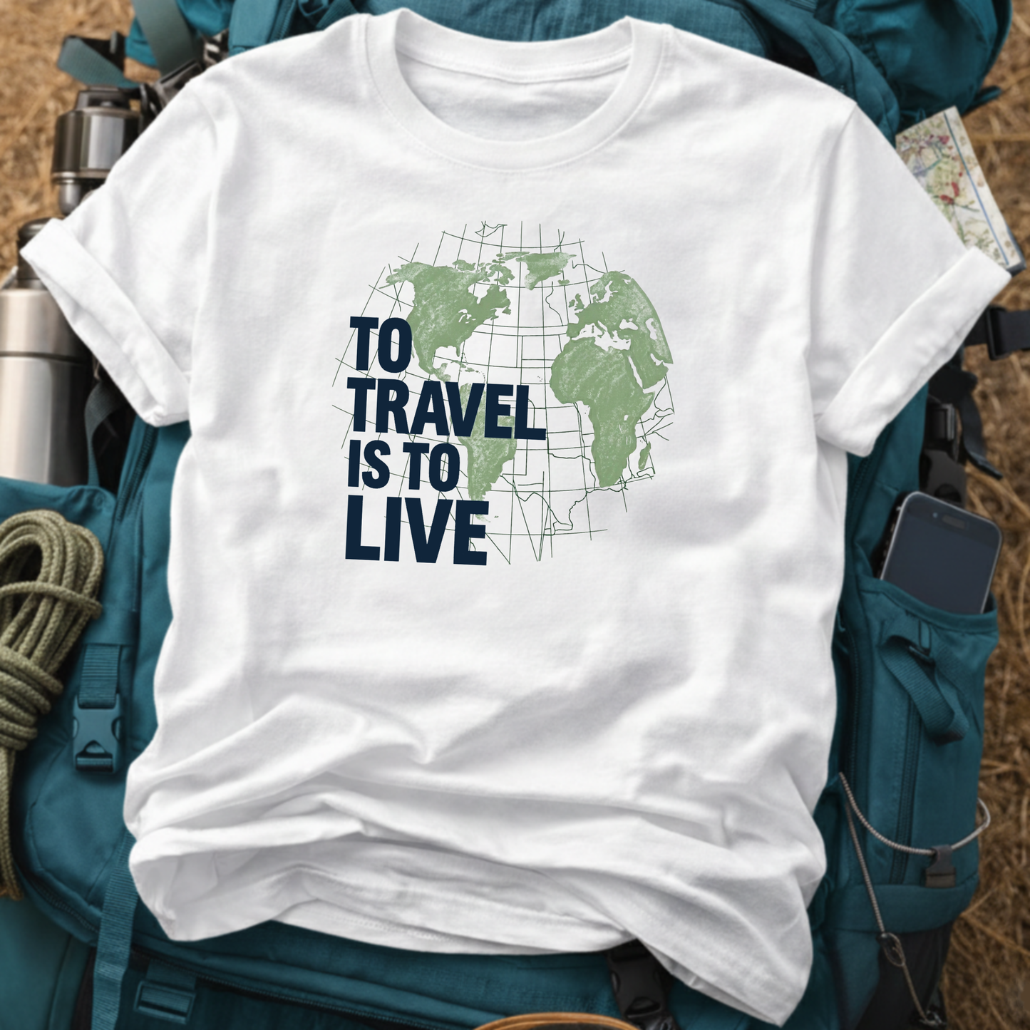 To Travel Is To Live Quote T-Shirt - Vintage Earth World Map Graphic Tee