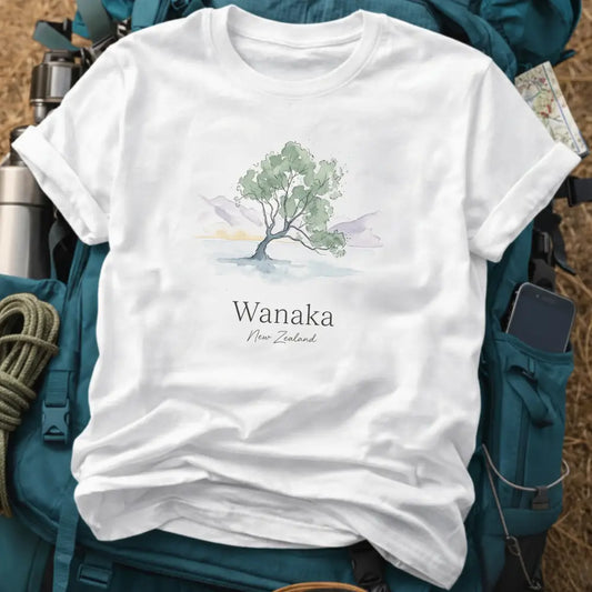 Wanaka New Zealand T-Shirt – Retro Watercolor Willow Tree Graphic Tee