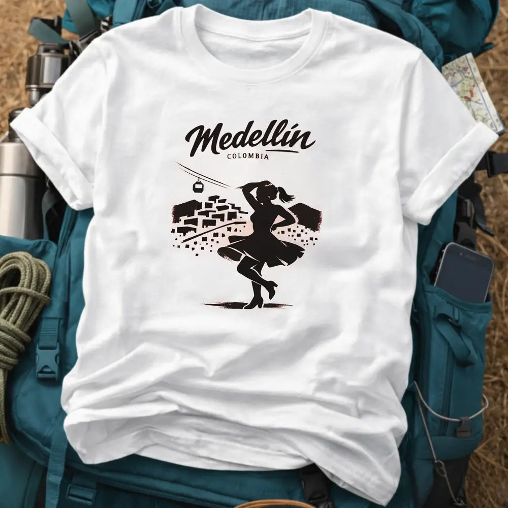 Medellín Colombia T-Shirt – Retro Woodcut Salsa Dancer Graphic Tee