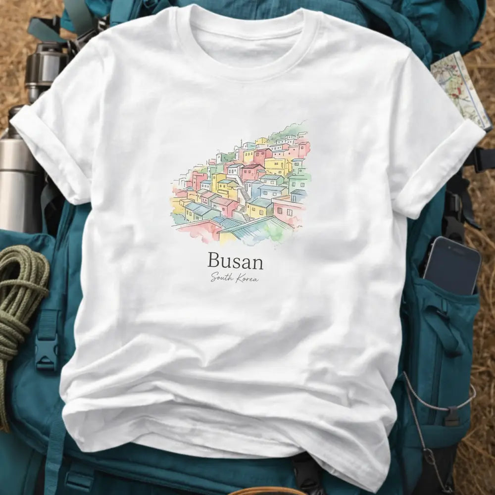 Busan South Korea T-Shirt – Retro Watercolor Gamcheon Culture Village Graphic Tee