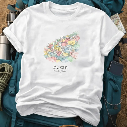 Busan South Korea T-Shirt – Retro Watercolor Gamcheon Culture Village Graphic Tee