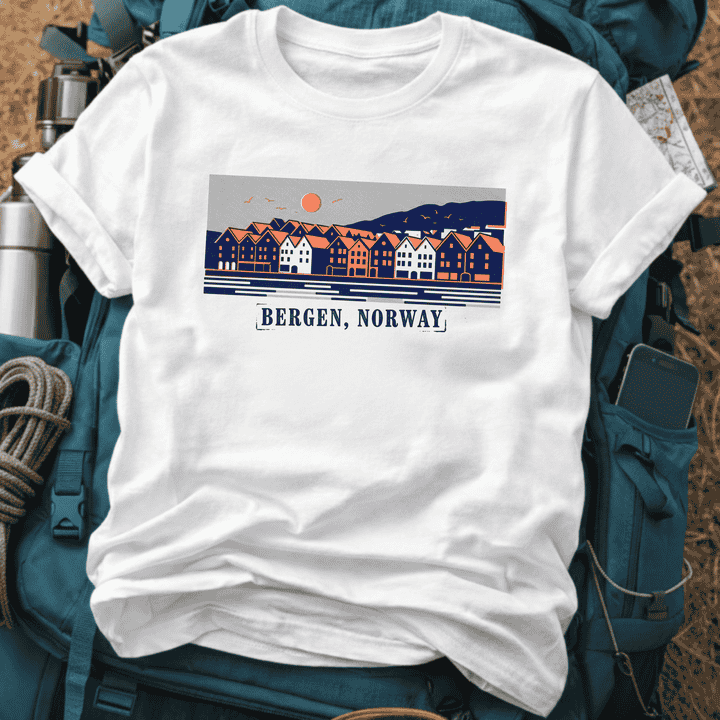 Bergen Norway T-Shirt – Retro Bryggen Wharf Graphic Tee