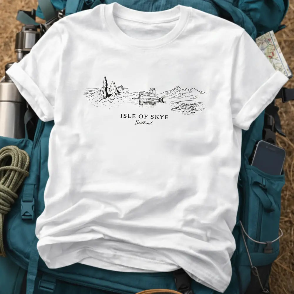 Isle of Skye Scotland T-Shirt – Minimalist Highland Landscape Line Art Graphic Tee