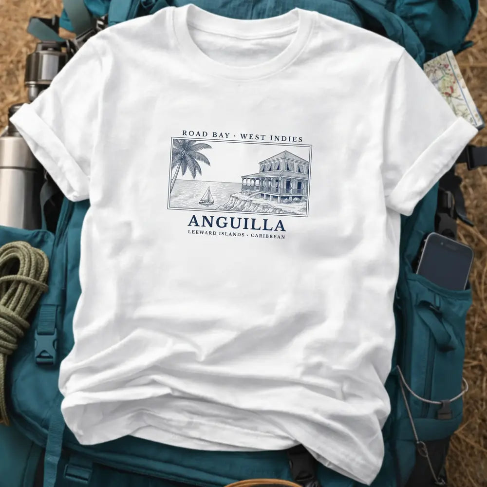 Anguilla Caribbean T-Shirt – Retro Woodcut Road Bay Island Estate Graphic Tee