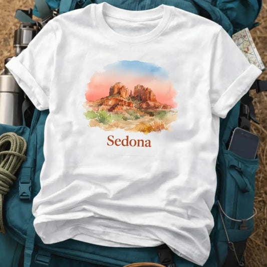 Sedona Arizona T-Shirt – Retro Watercolor Cathedral Rock Graphic Tee