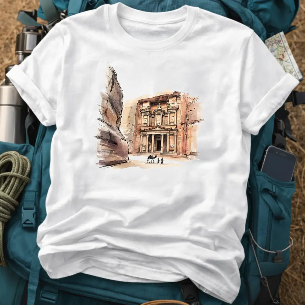 Petra Jordan T-Shirt – Retro Watercolor Treasury Al-Khazneh Graphic Tee