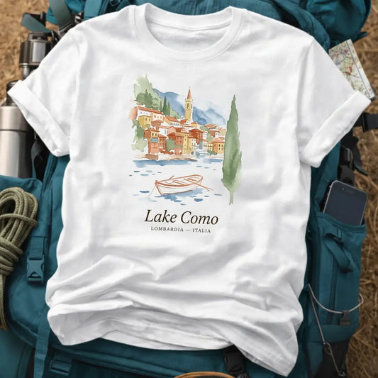 Lake Como Italy T-Shirt – Vintage Watercolor Village Graphic Te