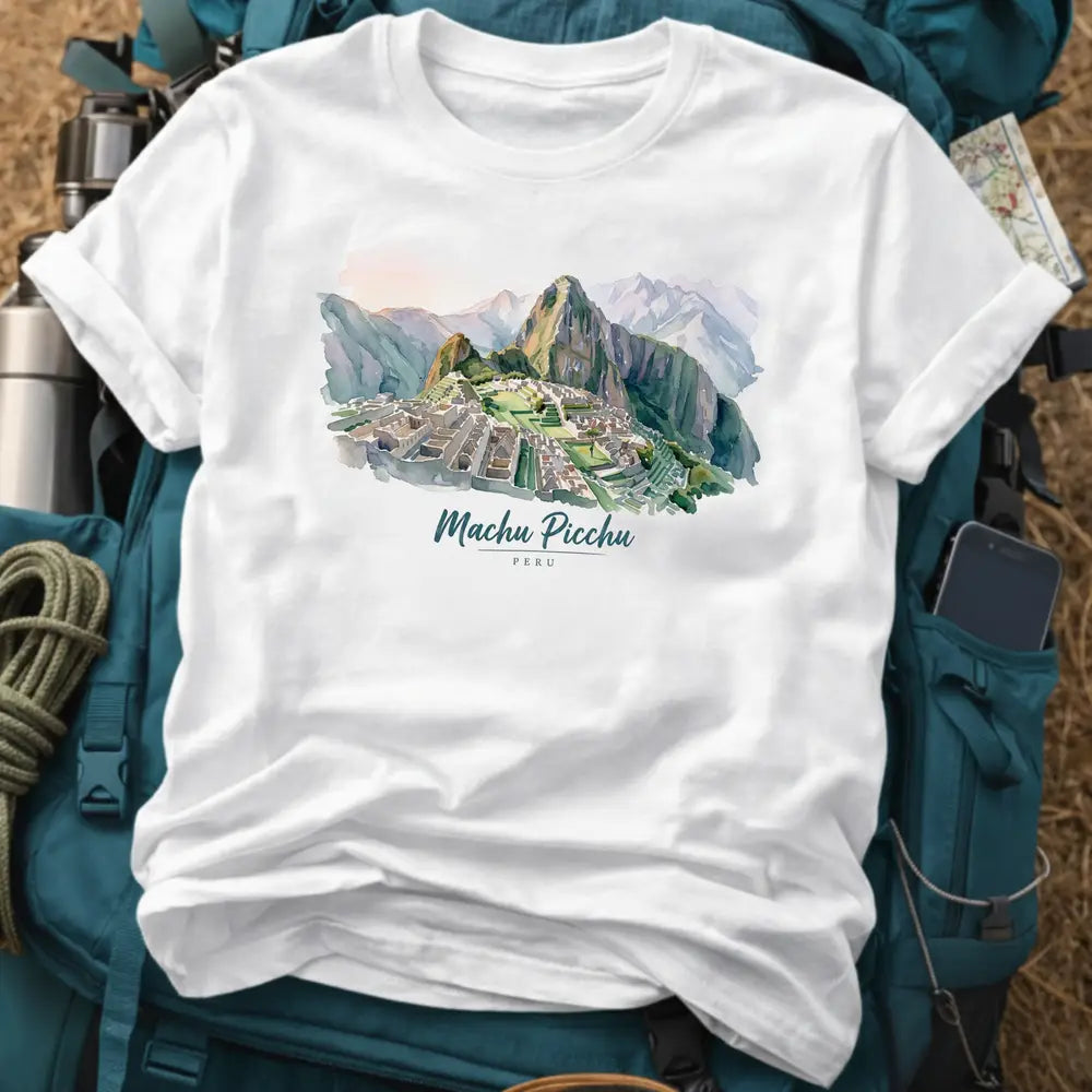 Machu Picchu Peru T-Shirt – Retro Watercolor Landscape Graphic Tee