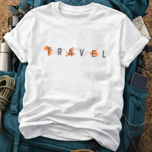 TRAVEL Continent Map Graphic Tee - Global Explorer World Map T-Shirt