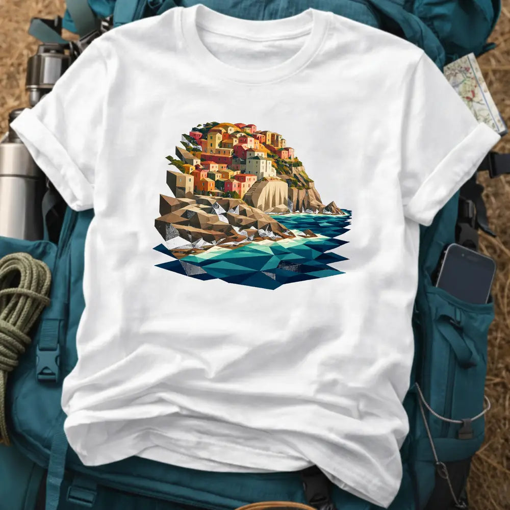 Cinque Terre Italy T-Shirt – Geometric Mosaic Coastline Graphic Tee