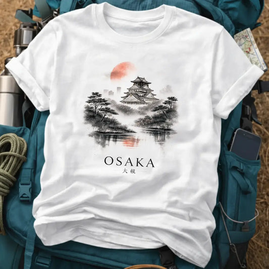 Osaka Castle Nightfall T-Shirt – Moody Watercolor Fortress Graphic Tee