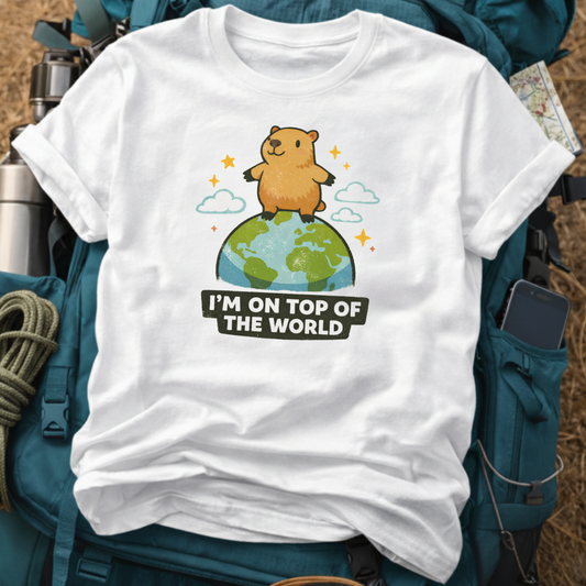 Capybara On Top Of The World - Cute Kawaii Travel Graphic T-Shirt