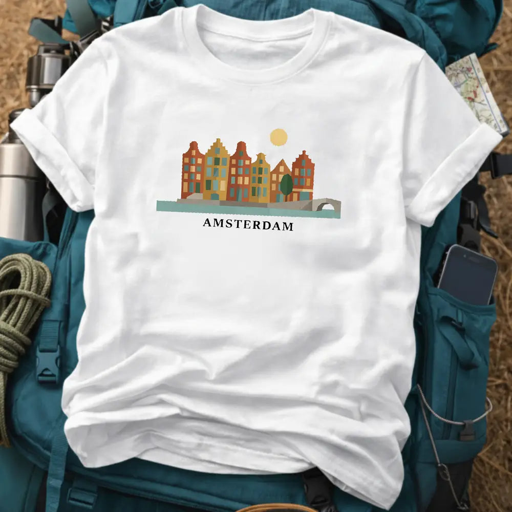 Amsterdam Netherlands T-Shirt – Retro Geometric Canal Houses Graphic Tee