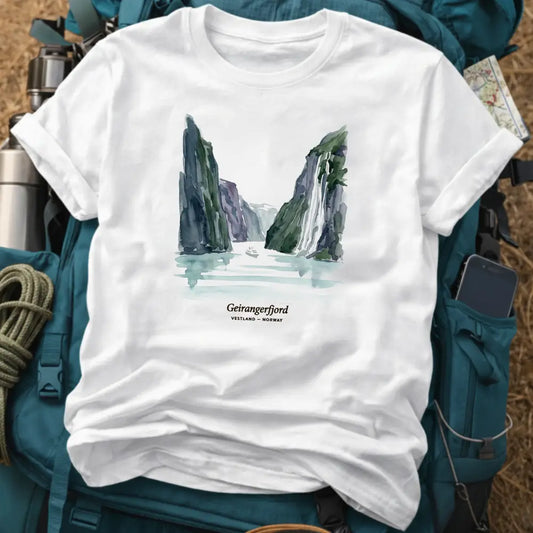 Norway T-Shirt – Vintage Geirangerfjord Watercolor Graphic Tee