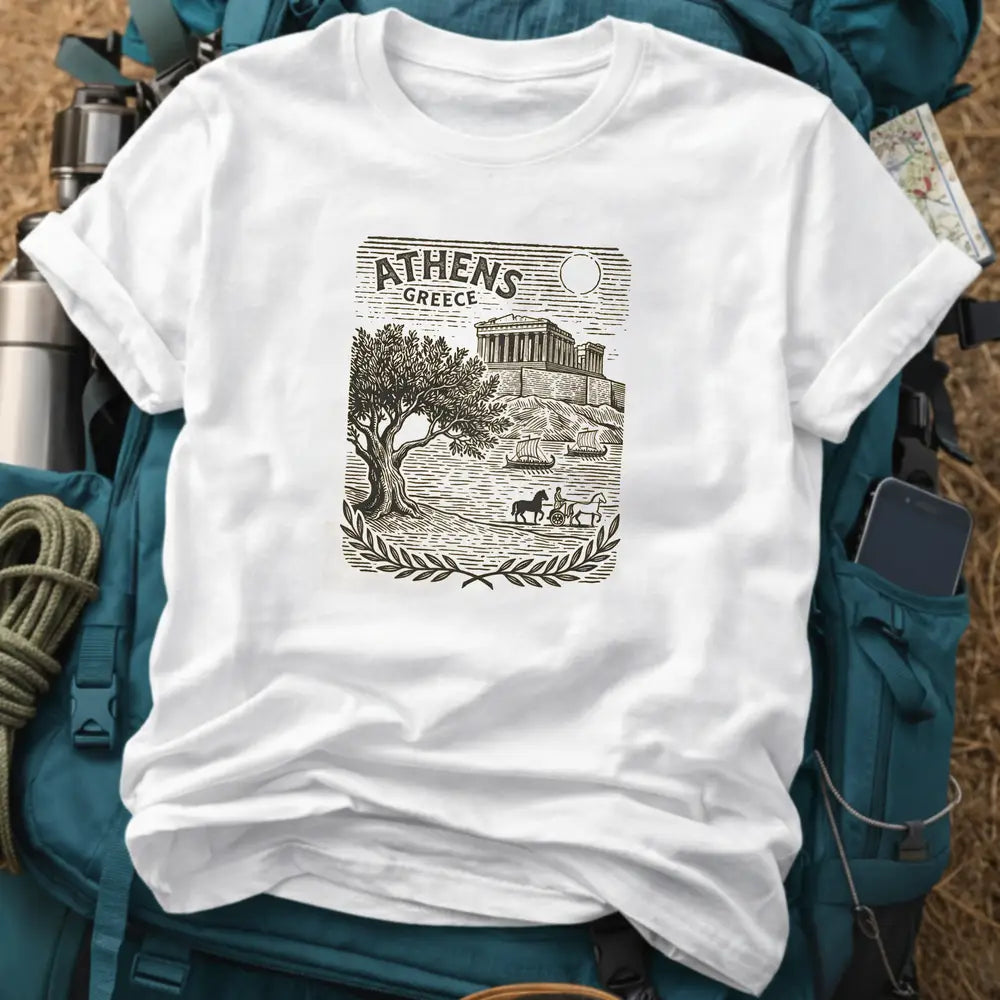 Athens Greece Travel T-Shirt - Acropolis Parthenon Heavyweight Cotton Tee