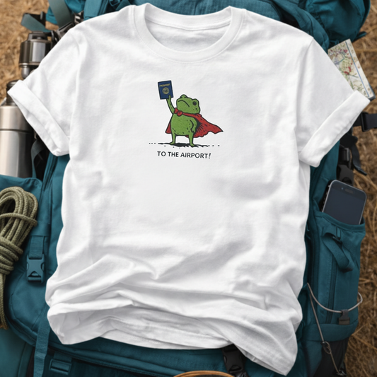 To The Airport! Frog - Cute Travel Hero Graphic T-Shirt