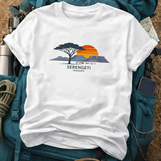 Serengeti Tanzania T-Shirt – Retro Acacia Sunset Graphic Tee