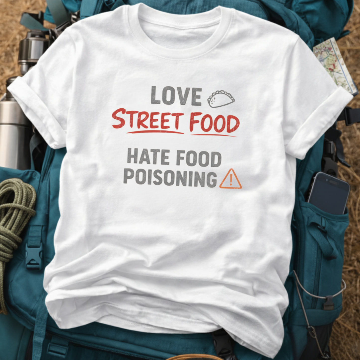 "Love Street Food, Hate Food Poisoning" Funny Traveler Graphic Tee