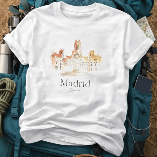 Madrid Spain T-Shirt – Retro Watercolor Palacio de Cibeles Graphic Tee