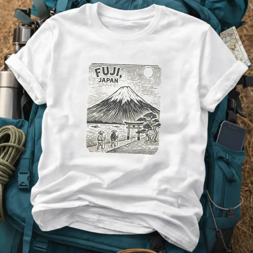 Fuji Japan Travel T-Shirt - Mount Fuji Torii Gate Heavyweight Cotton Tee
